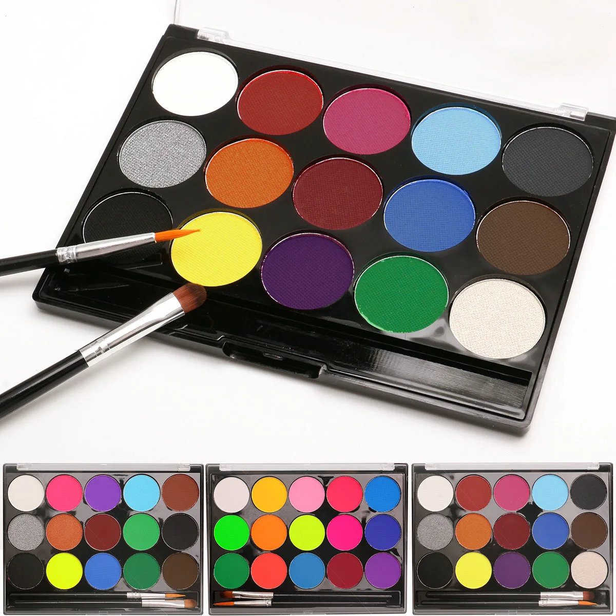 15 Colors Face& Body Paint Pigment Kit With 2 Brushes Water Soluble Drama Face Paint Pigment, Quick-drying Face Makeup Paint