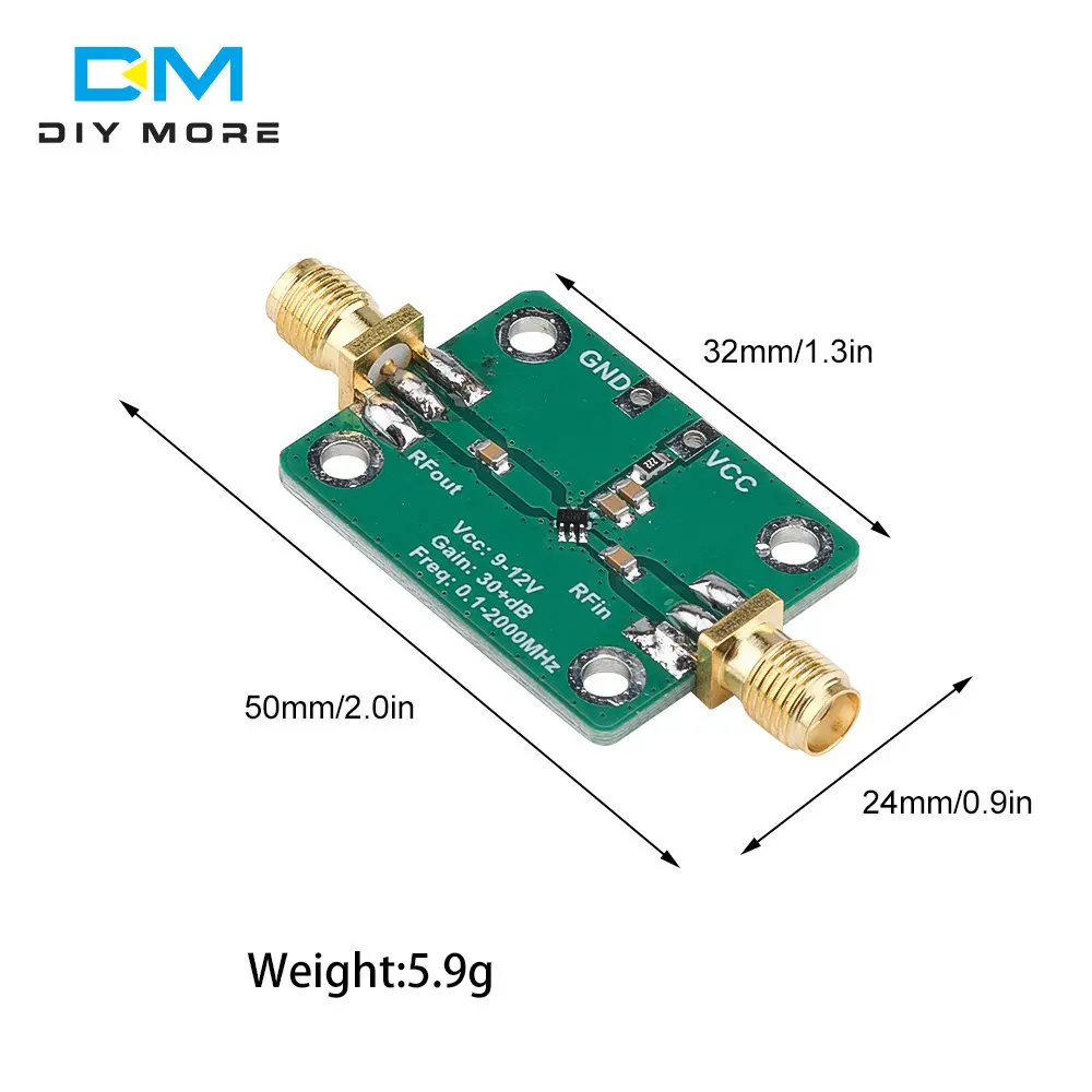 0.1-2000MHz 32dB Gain Broadband Low Noise High Frequency LNA RF Amplifier Module For FM HF VHF/UHF