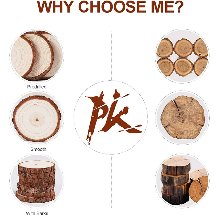 low moq custom cheap high quality natural wood slices coasters diy blank wooden pieces slice arts