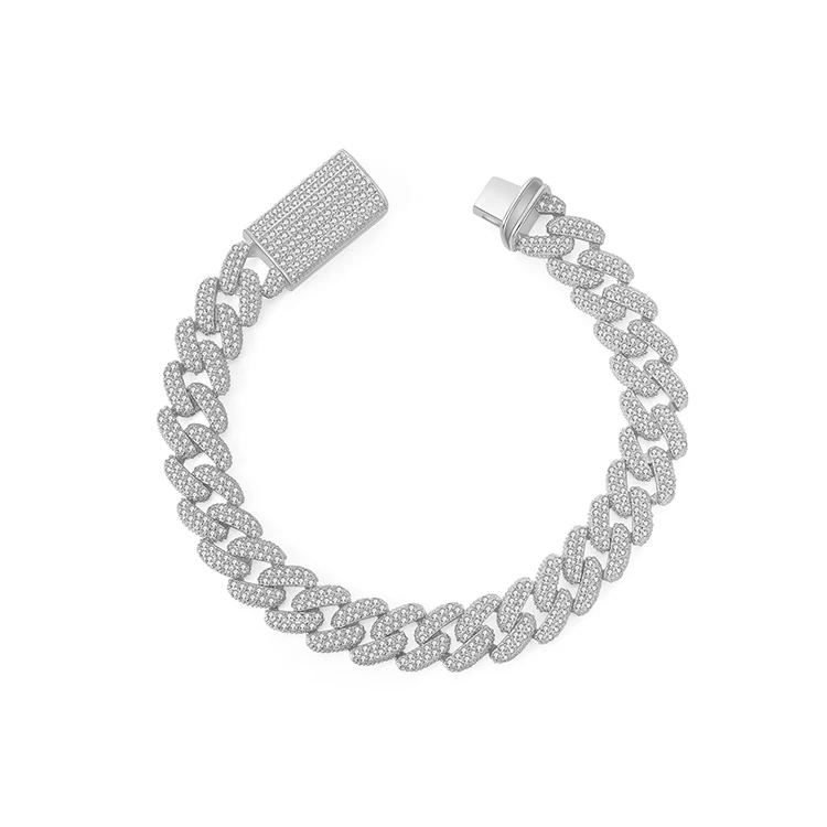BAROLI Men Jewelry Hip Hop Cuban Link Chain 925 Sterling Silver Bracelet With Cubic Zirconia
