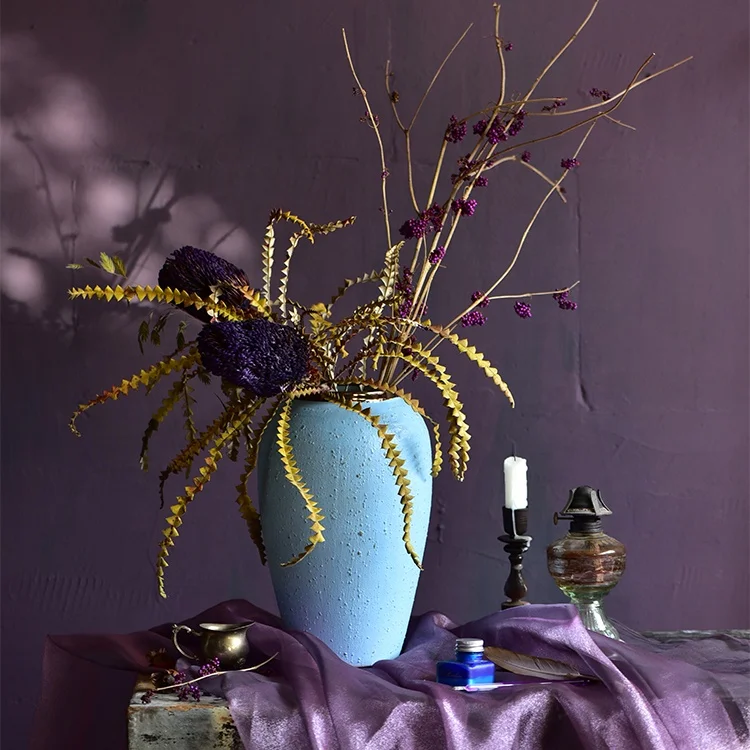 Bixuan Vases Blue Bubbles Retro Distressed Ceramic Jar Vase Unique Golden Decor Art Porcelain Vases Table Centerpieces Set of 3