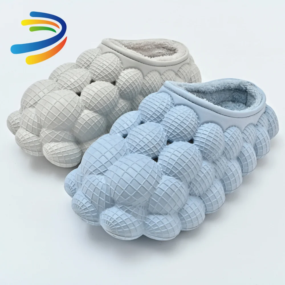 dropshipping product 2022 plush indoor house eva winter warm indoor cotton winter fur bubble slippers foam bubble slides