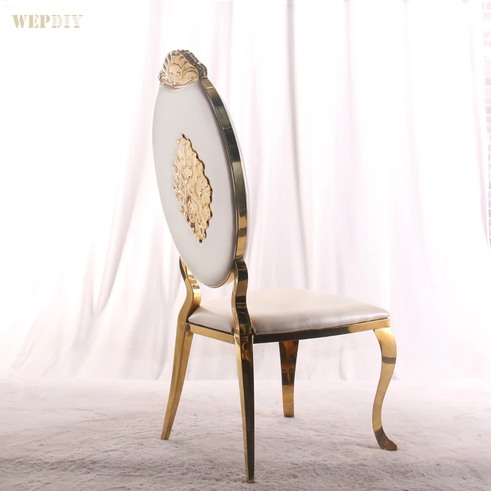 Royal White and Gold Luxury Stainless Steel Hotel Activity Chair Hotel One Stop Stackable Chair