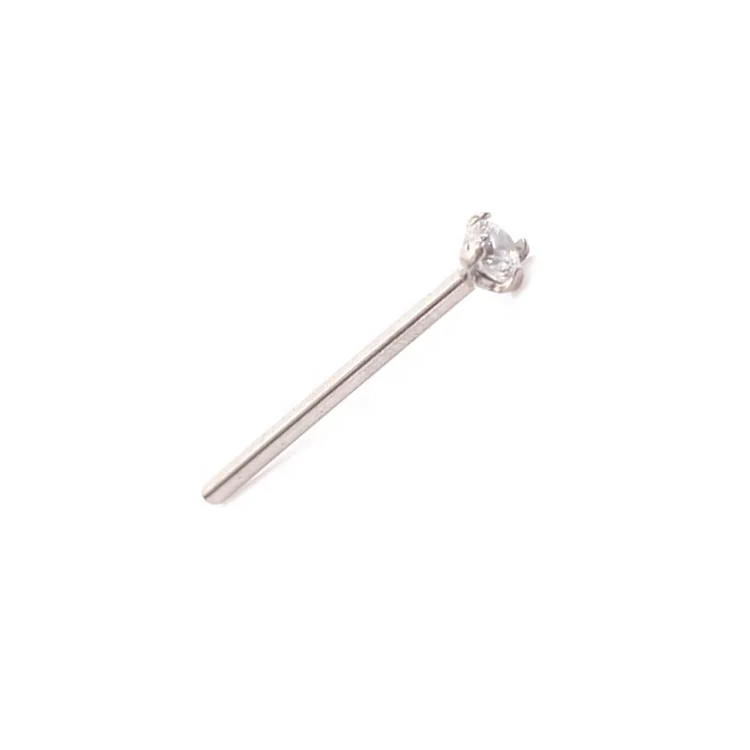 Titanium Prong Set Cubic Zircon Stone Nose Fishtail Pin Indian Nose Pin