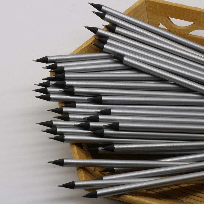 Custom Black Wood Silver Paint HB Pencils Promotional Pencil Without Eraser Metallic Color Body Black Wooden Pencils