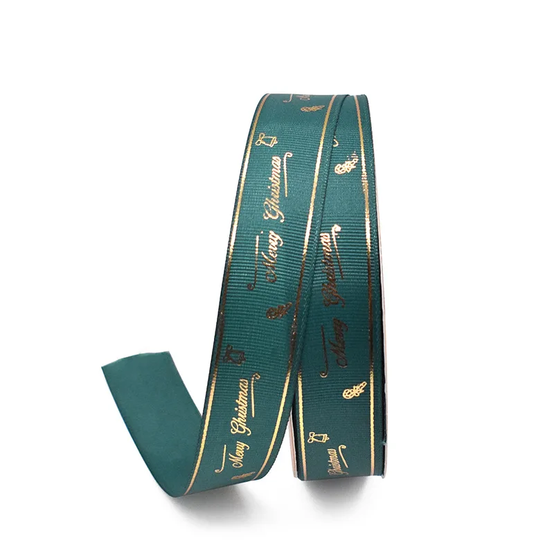 Hanfan Factory  Ribbon Printing Christmas Pattern Foiling Gift Box Packaging Accessories Polyester Silk Ribbon