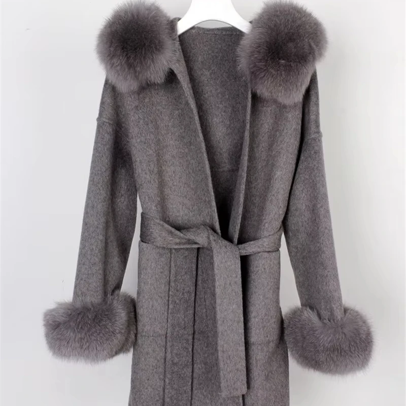 new design factory direct genuine women warm cashmere coat with fur