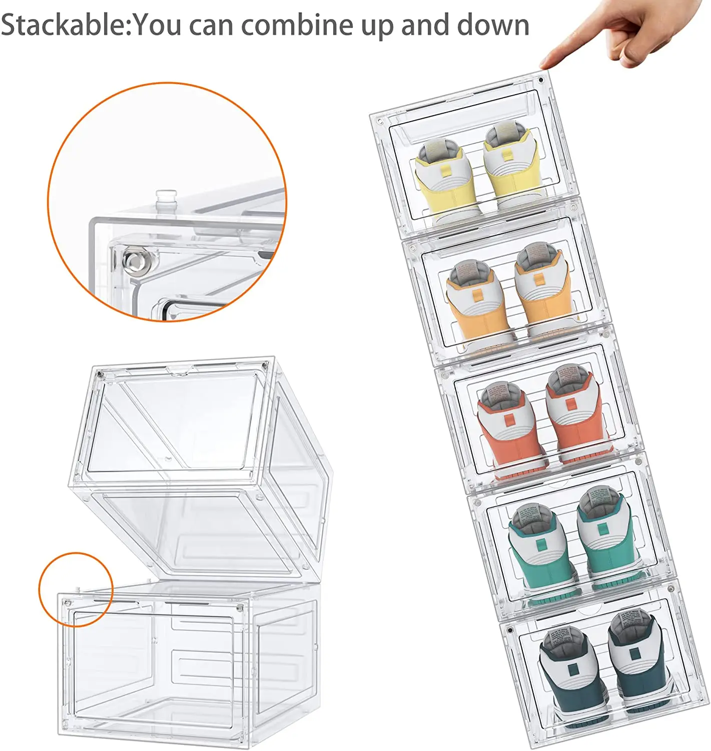 Wholesale Transparent Plastic Sneaker Stackable Shoe Storage Boxes Drop Front Acrylic Drawer Type Magnetic Clear Shoe Box