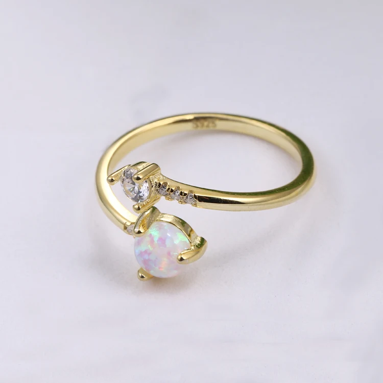 Fine 925 sterling silver gold plated opal stone open ring for women wholesale