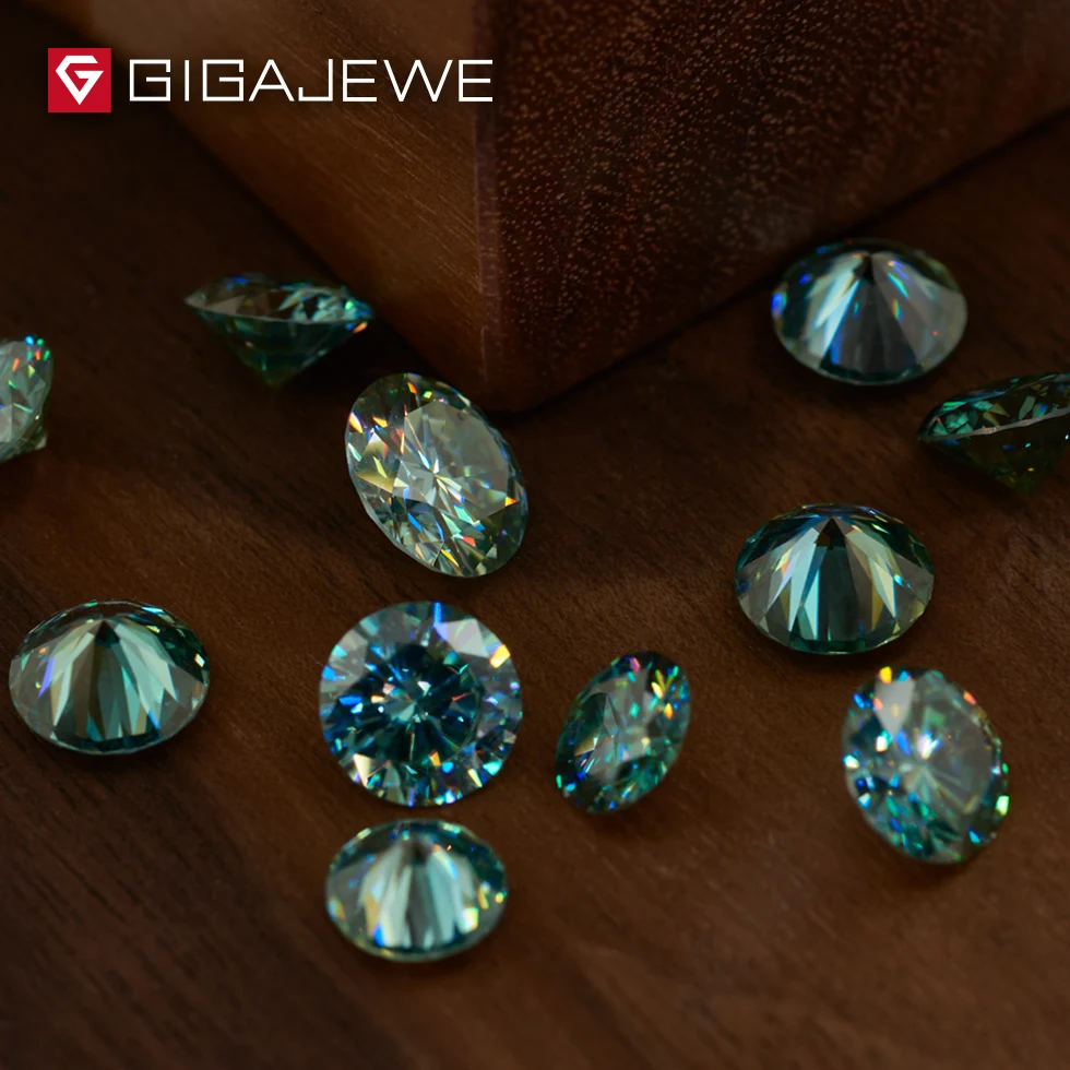 GIGAJEWE Wholesales Loose 6.5mm 1ct Round Cut cyan blue green Colored for Making Jewelry Moissanite Diamonds