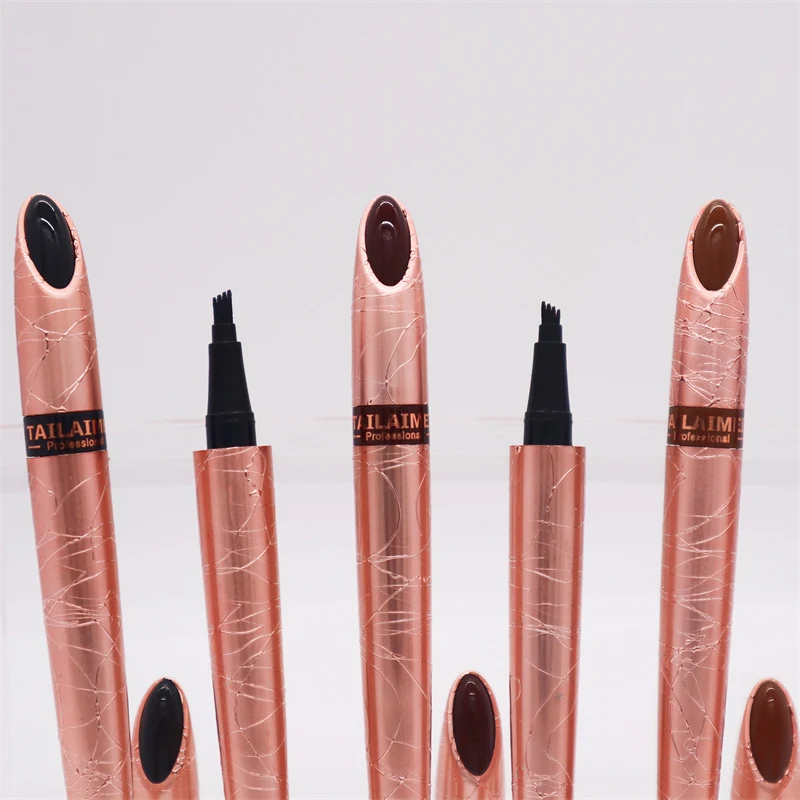 E080 Waterproof Natural Fork Tip Eyebrow Pencil Long Lasting Four Heads Eyebrow Tattoo Pen Fine Sketch Liquid Eyebrow Enhancers