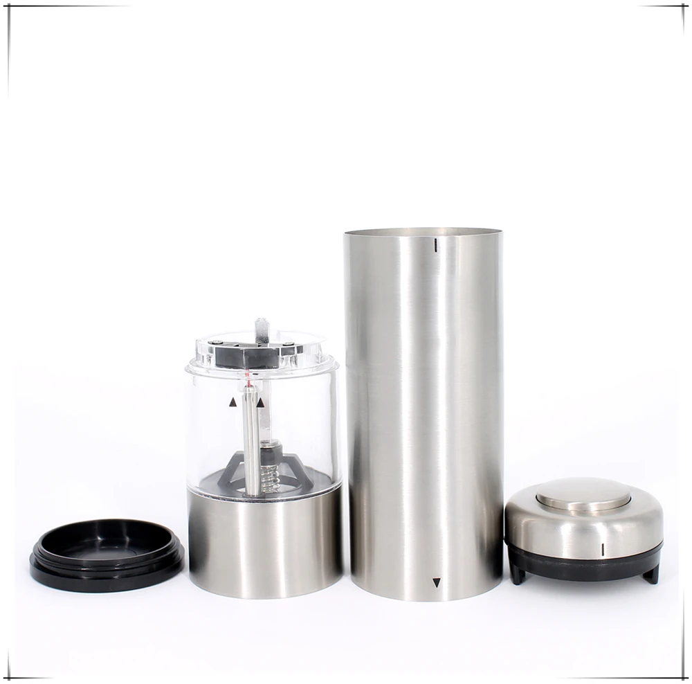 battery operated electric salt and pepper mill grinder with acrylic spice container and stainless steel body