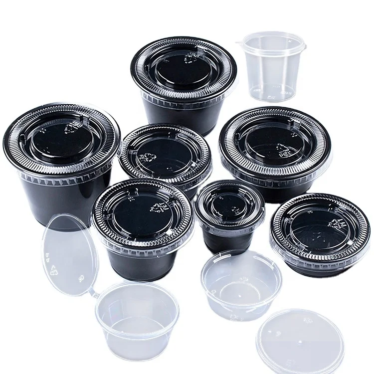 Wholesale Black/Clear PP Disposable Food Sauce Container Plastic Sauce Cups With Lids