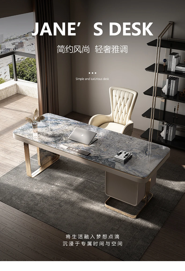 Italian minimalist desk household modern simple light luxury computer desk luxury stone Italian high-end rock plate desk