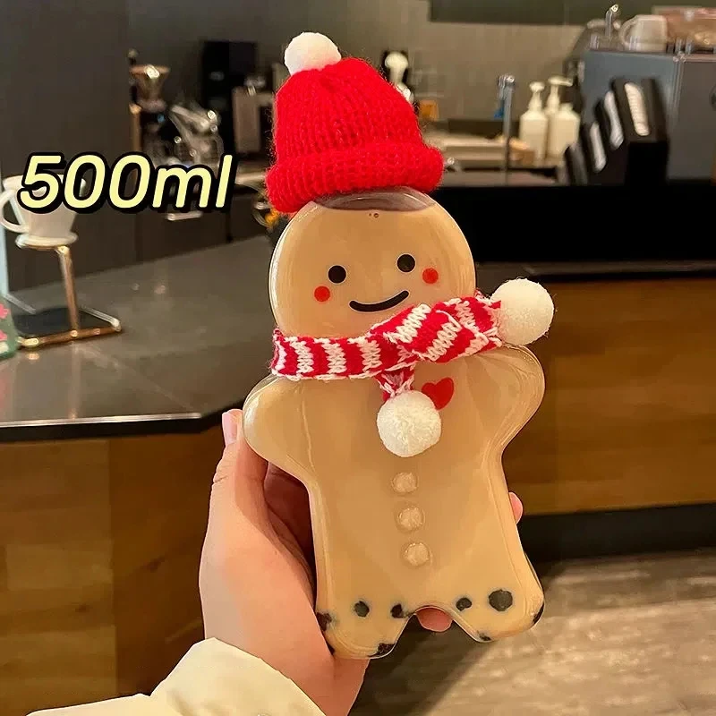 Christmas Bottles Gingerbread Man Bottle Party Candy Jar Juice Drink Bottle Xmas Plastic Kettle Kids Gift Christmas Decor