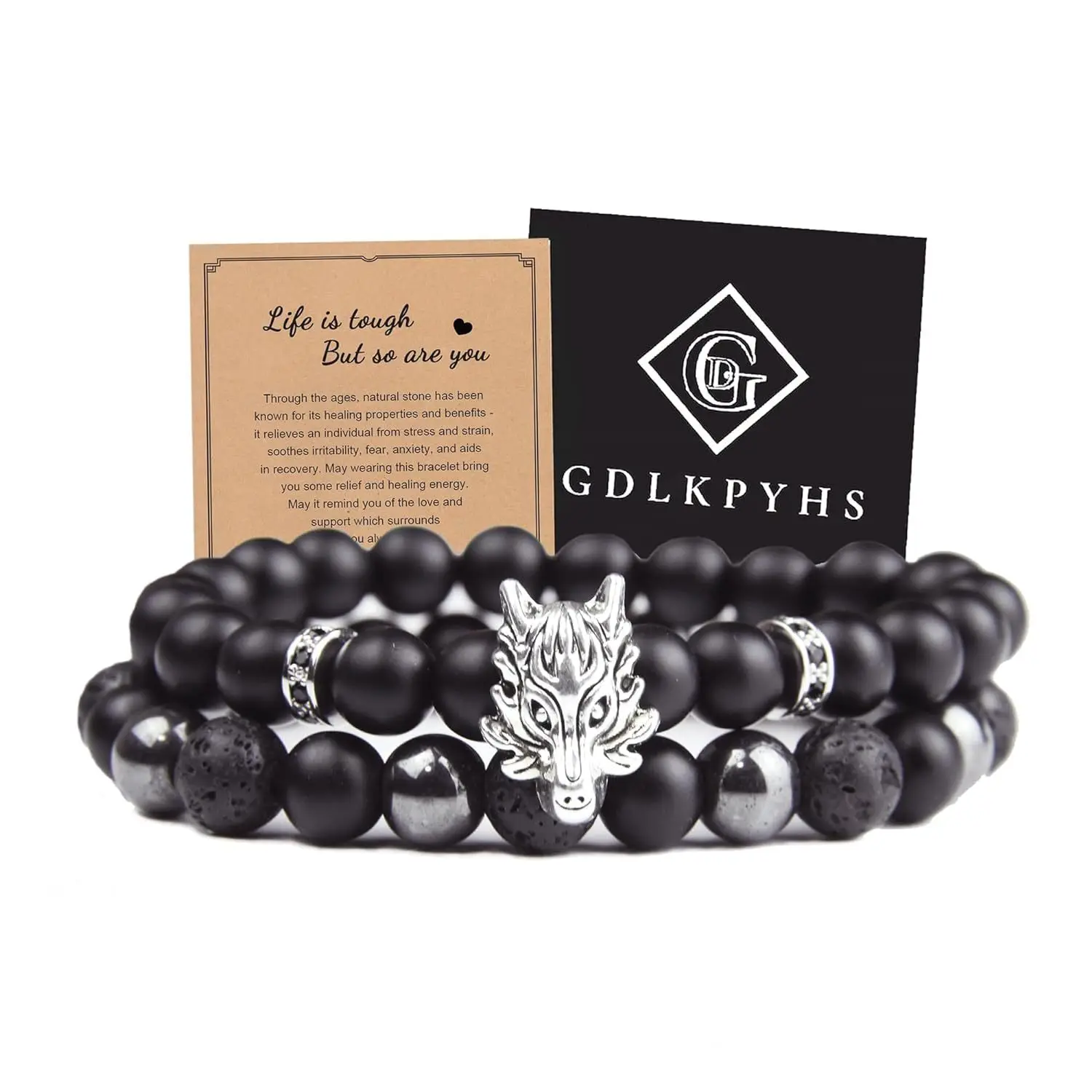 Black Obsidian Skull Bracelet Tourmaline 8MM Black Onyx Hematite Lava Stone Beads Triple Protection Bracelet for Men Women Gifts