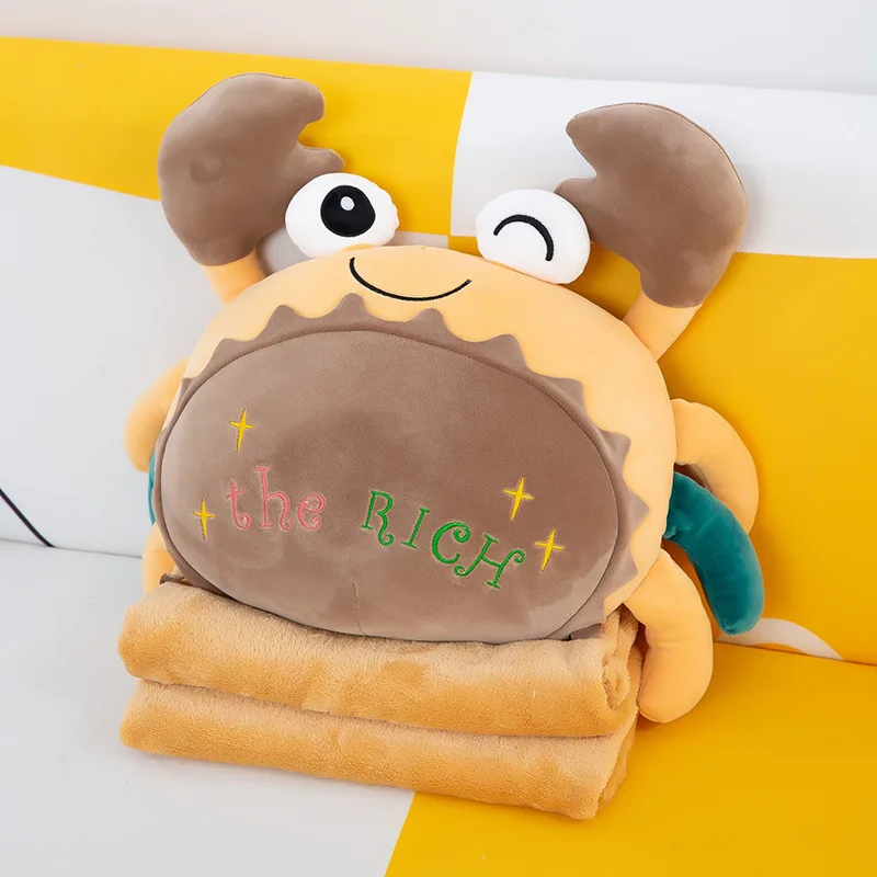 AIFEI TOY soft cute Coral velvet crab Air Conditioning Blanket 2 In 1 sleeping pillow Animal plush toy for siesta cold-proof