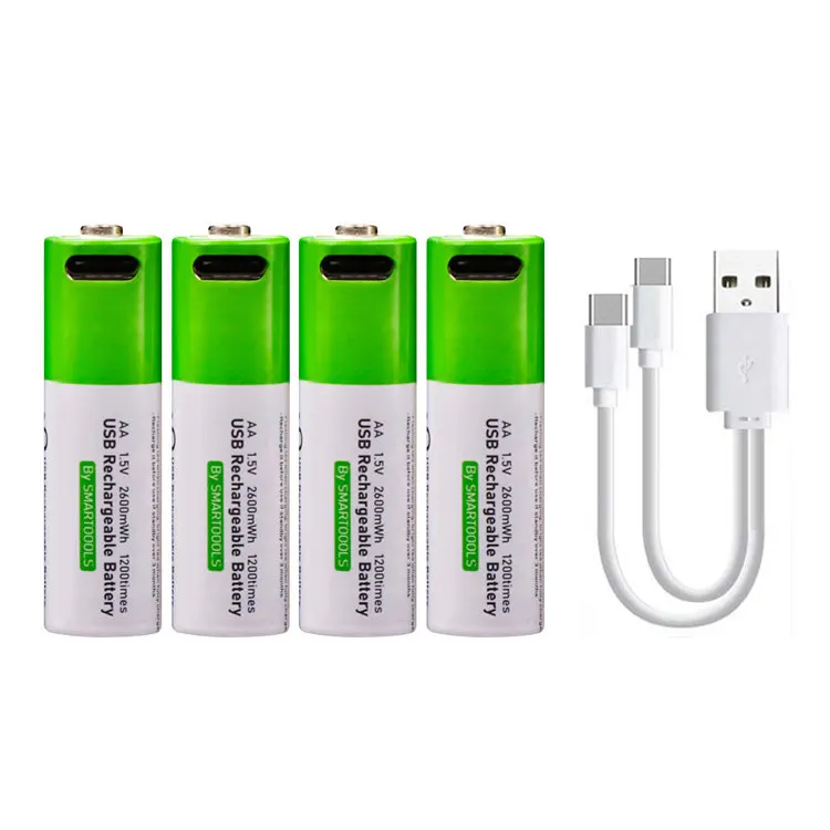 AA 1.5 Voltage AAA Batteries Lithium ion Rechargeable USB Battery Size AA 2600mWh Lr6 1.5V for Smartoools Non Lr6 Alkaline Cell