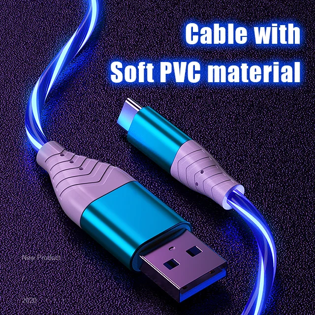 
New arrival type c Data cable fast charging flowing led light cable 