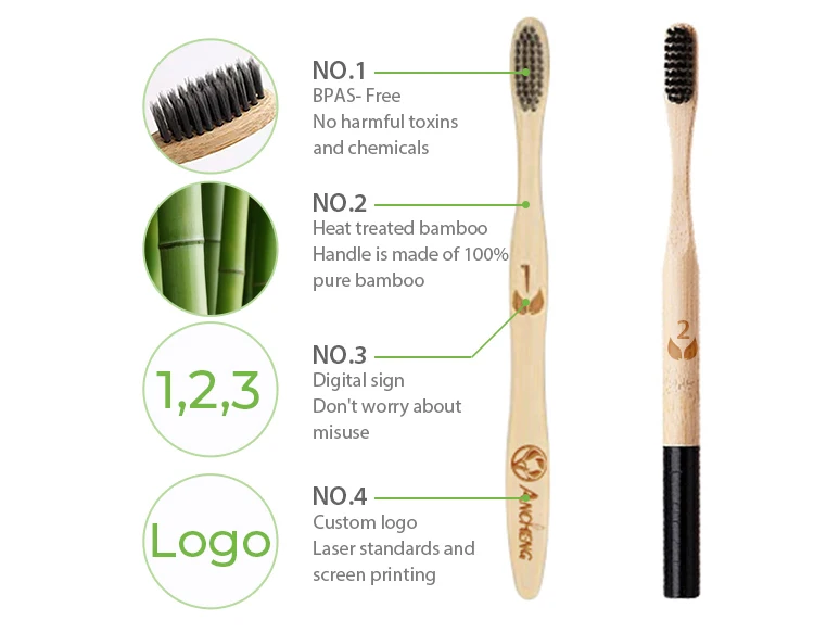 100% Экологичная биоразлагаемая цветная щетка oem для детей и взрослых Бамбуковая