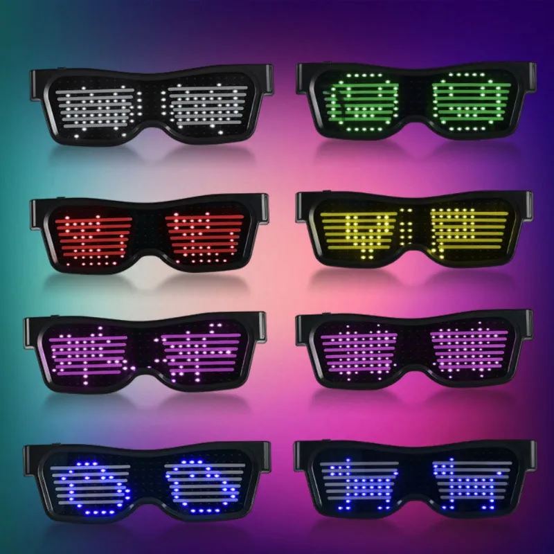 App Control Led Party Glasses Customized Languages USB Charge Flashing Luminous Eyewear Christmas Concert Sunglasses