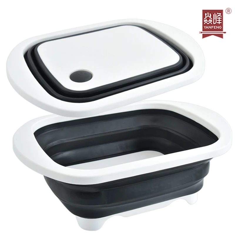 Wholesale 3 In 1 Multi-Function Custom Home Gadgets Kitchen Collapsible Folding Cutting Board Storage Basket With Dish Tub