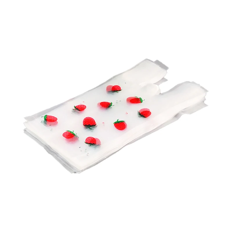 Wholesale Strawberry Doggy Bag Portable Plastic Cute Transparent Takeout Dessert Plastic Bag