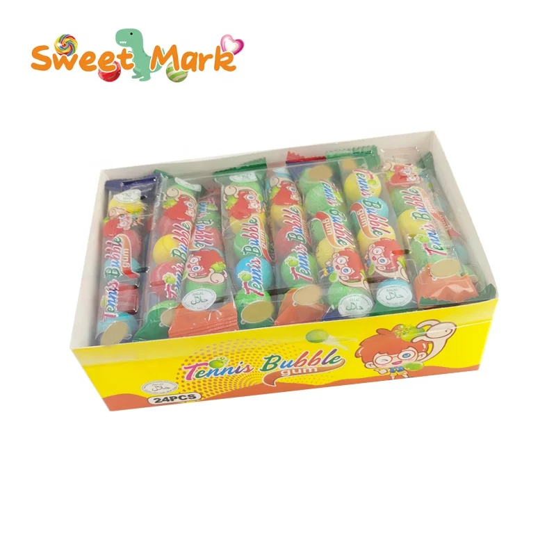 Halal food chewy bubble gum ball shape filled jam fruit gum
