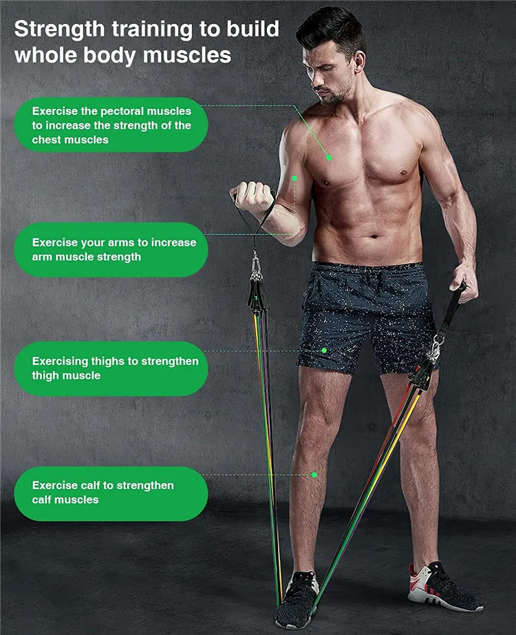 Custom Fitness Long Latex Training Yoga Tubes Pullup Elastic Pull Rope 11pcs 11 Pcs Resistance Band Bar Set With Handle For Yoga