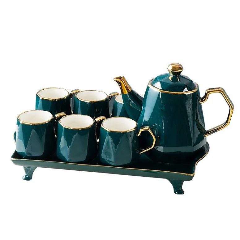Malachite green cold kettle Nordic ceramic teapot cup set set of drinking cups for household living room