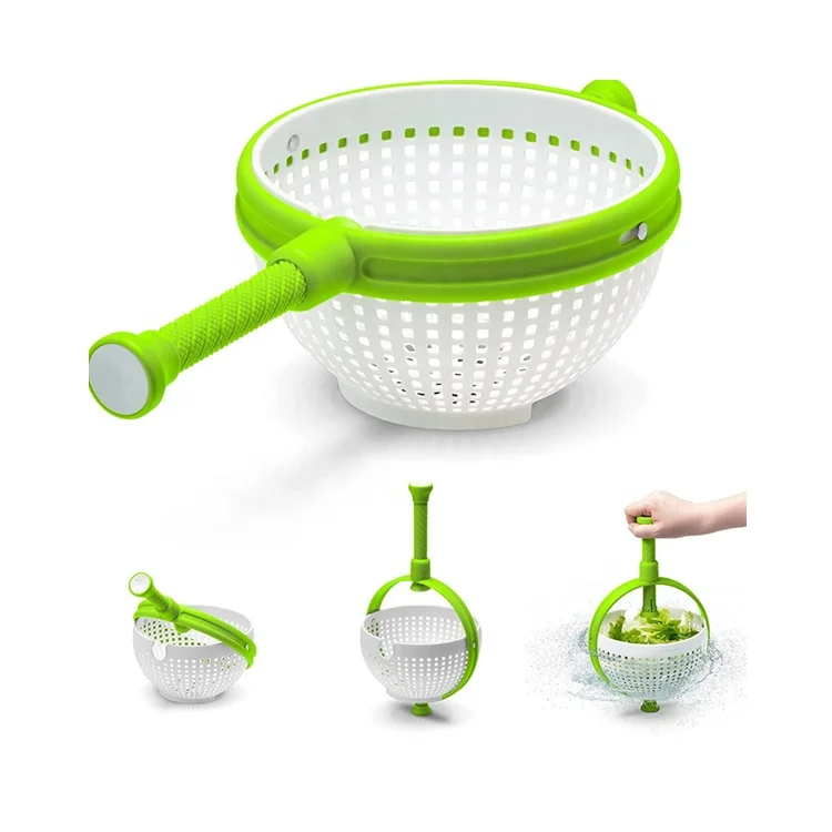 Salad Spinner Scratch Resistant Nylon Spinning Colander Fruit and Vegetable Spina Colander with Collapsible Handle