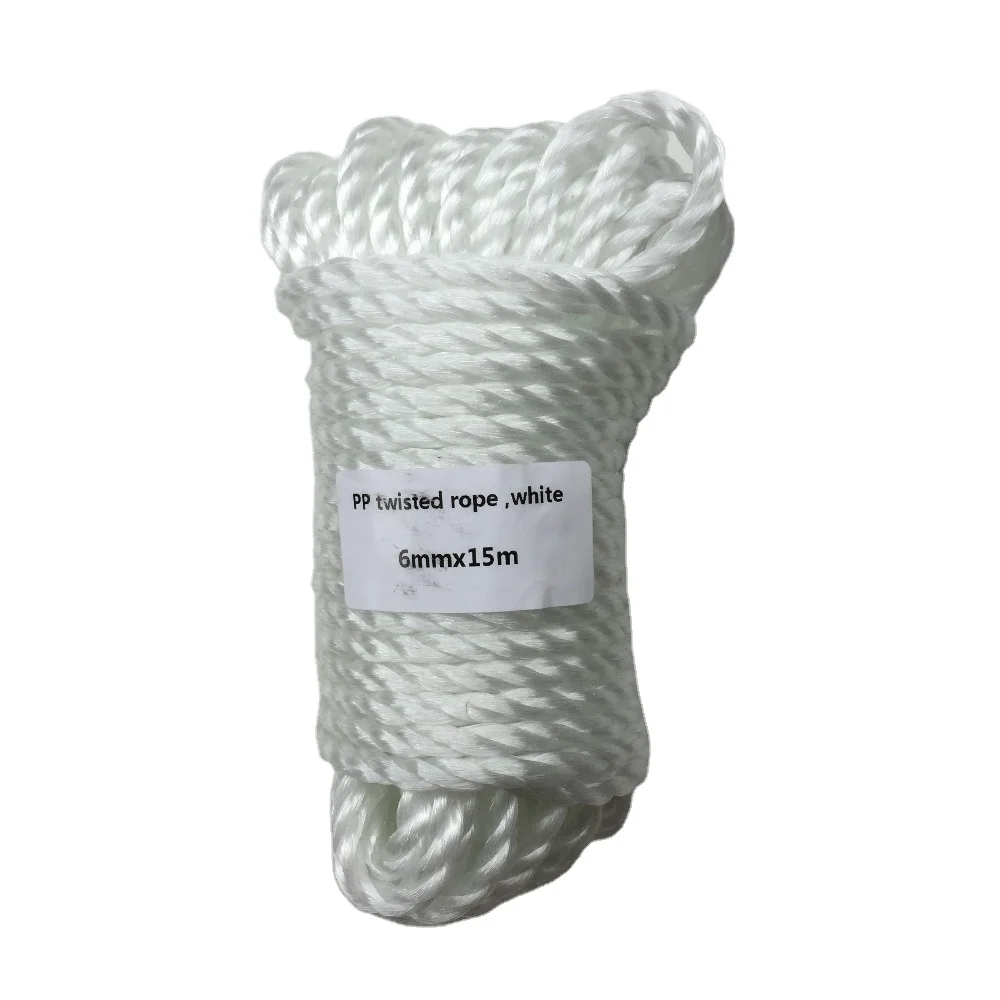 6mmx15m White Heavy Duty Polypropylene Rope Floating PP Rope Boat Rope Sailing Camping Secure Line Clothes Line