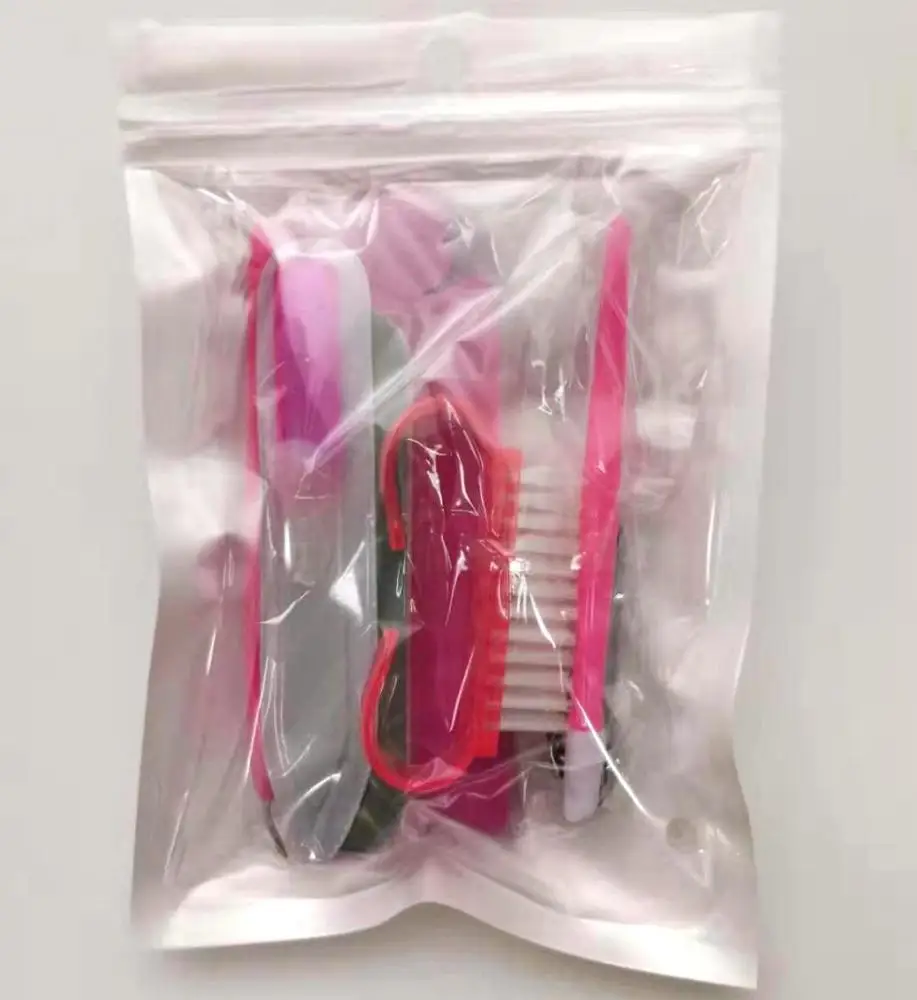 Promotional Disposable Manicure Nail Care Tool Gift Kit of Crystal Nail Polish File Emery Board Brush Toe Separator Nail Clipper