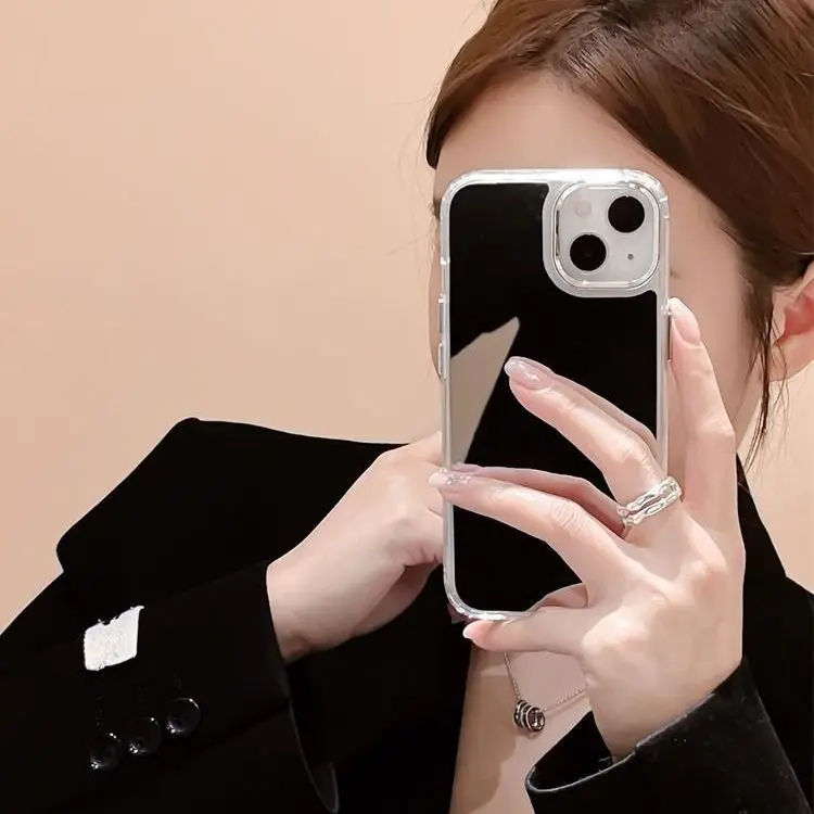Laudtec Hard Mirror Back Soft Bumper Protective Cover Girls Woman Makeup Cell Phone For iPhone 14 14 Pro Max Mirror Phone Case