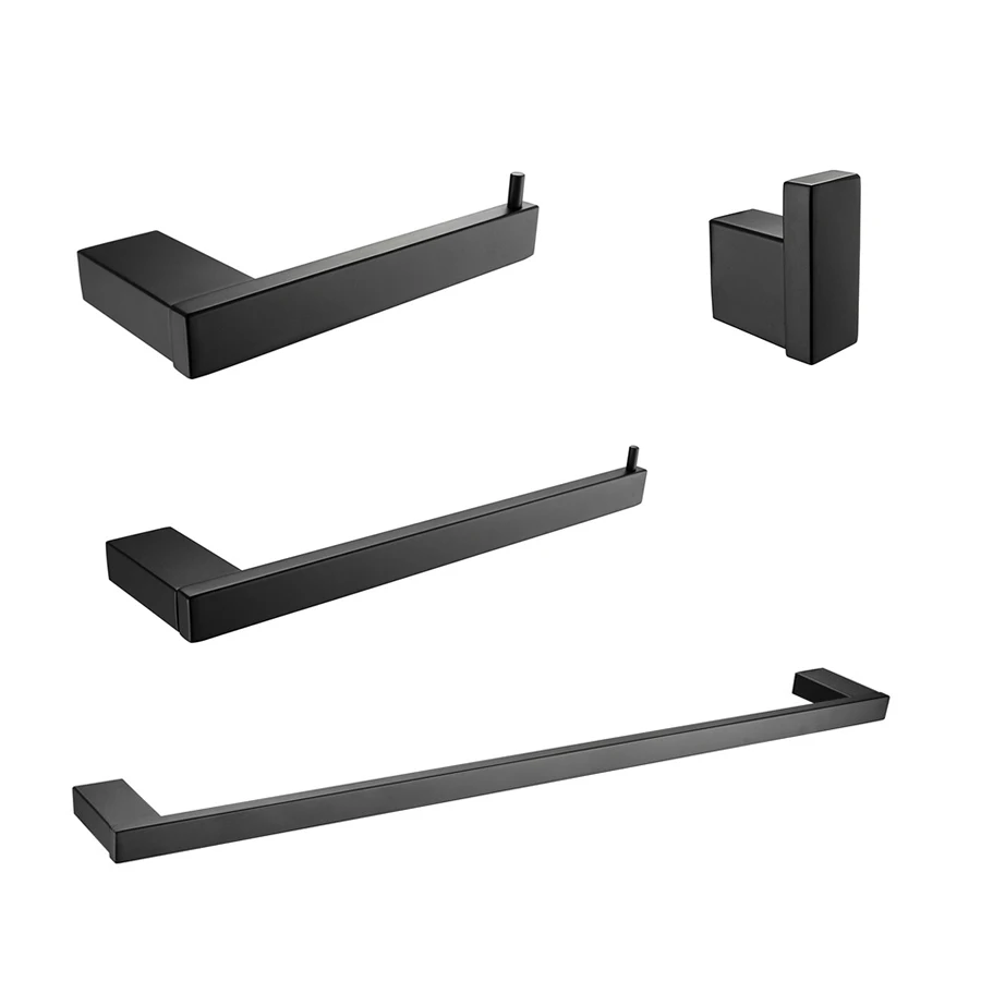 Whole Bathroom Accessory Set, Stainless Steel Black Wall Mount Square 11-Piece Bath Collection Set