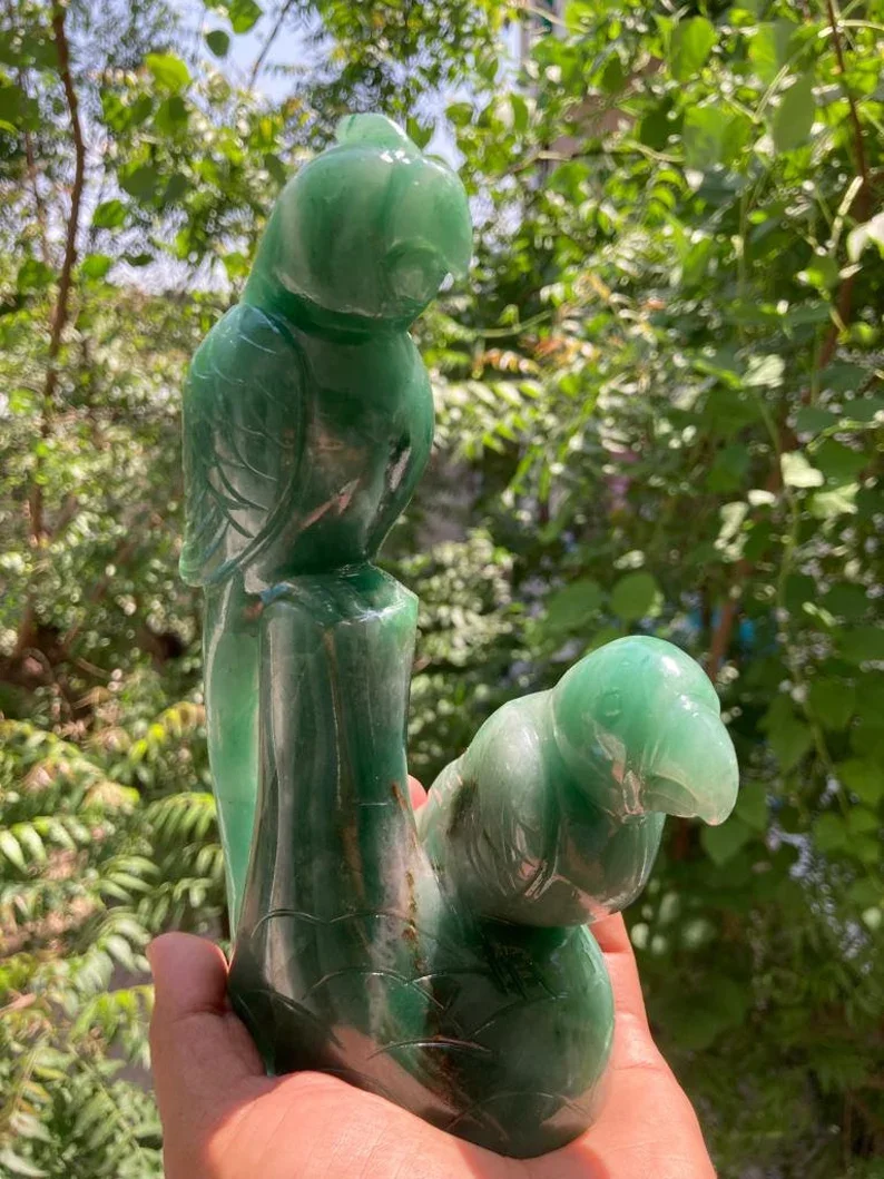 Wholesale Handmade Natural Jade Parrot Statue Polished Animal Sculpture Carved Crystal Semi-Precious Stone Craft Gemstone Birds