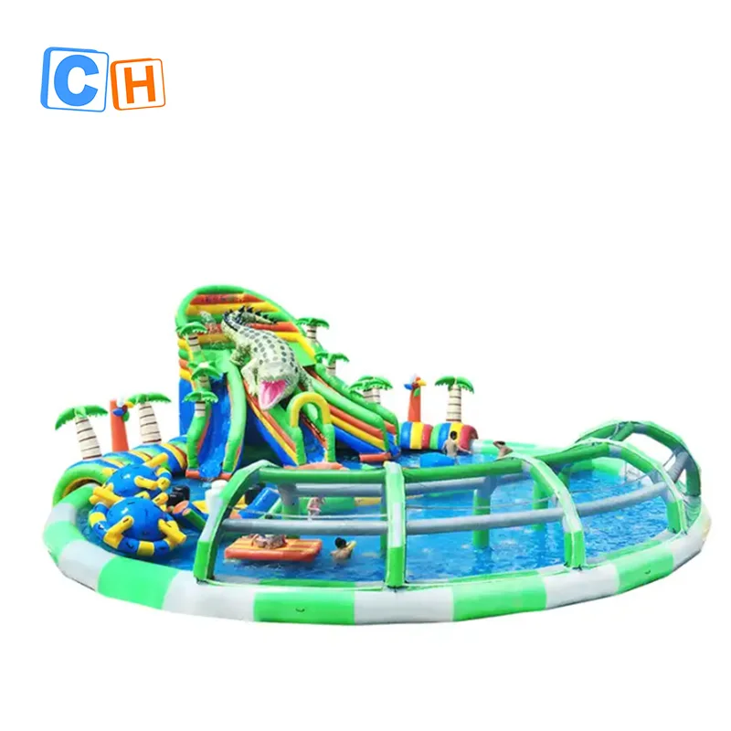 CH huge inflatable water park obstacle course for sale,adult water slide inflatable with swimming pool