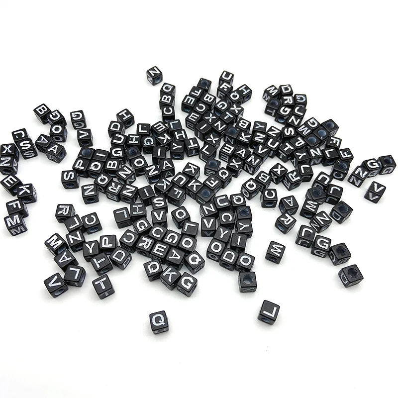 Wholesale 6mm Square Black Plastic Letter Beads White A-z Cube Acrylic Alphabet Beads