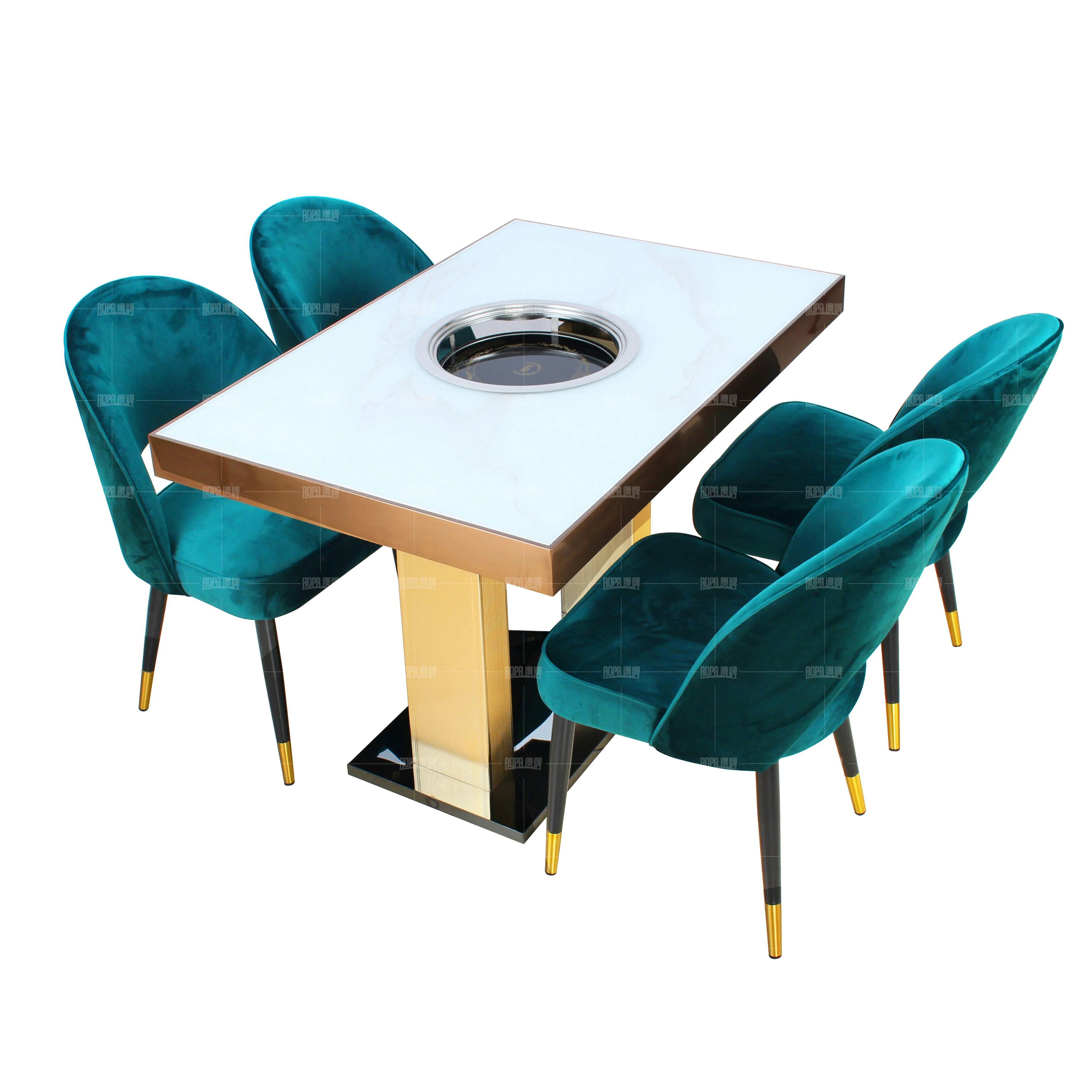 AOPA Коммерческие алюминиевые золотые металлические базовые квадратные стеклянные столовые наборы горячий горшок барбекю Ресторан