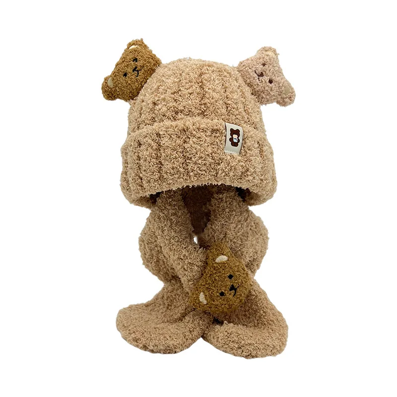 BSBH New Design Cute Plush Winter Hats Kid Scarf Set Baby Ear Warmers Fuzzy Beanie Hats Cartoon Baby Beanie Hats