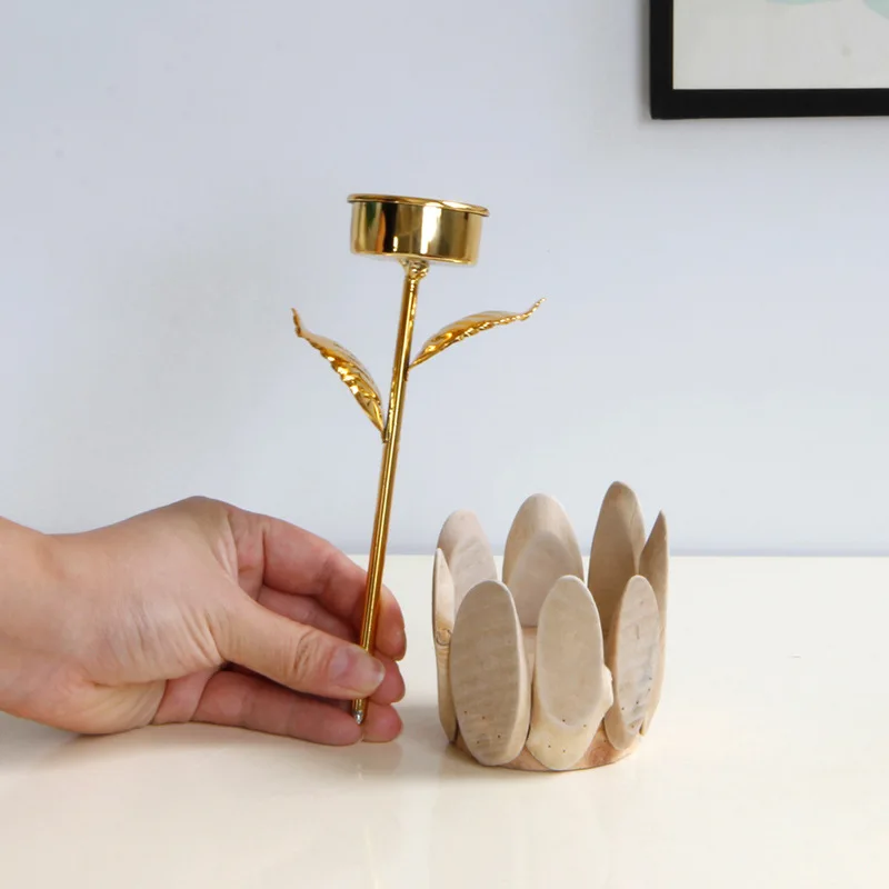 Creative golden wood combination Flower candle holder Pastoral decoration Tea Light Candle Holder