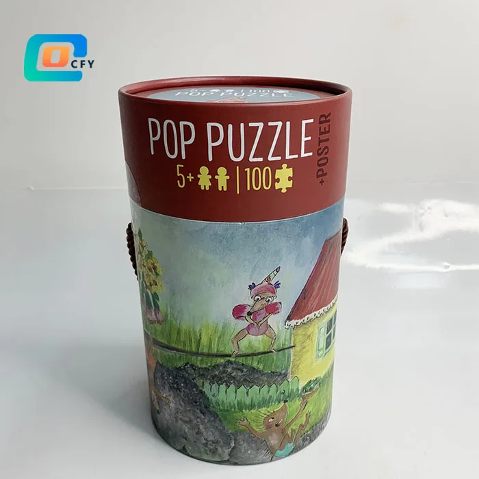 Custom wholesale 100 pieces Jigsaw puzzle round tubes Personalized paper kids puzzles in cylinder Factory OEM ODM toy puzzle