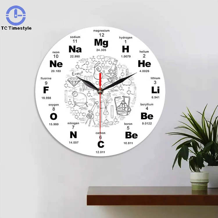 Wall Clock Home Art Decorating Quartz Acrylic Silent Classroom Clocks Living Room Chemical Symbols Periodic Table of Elements