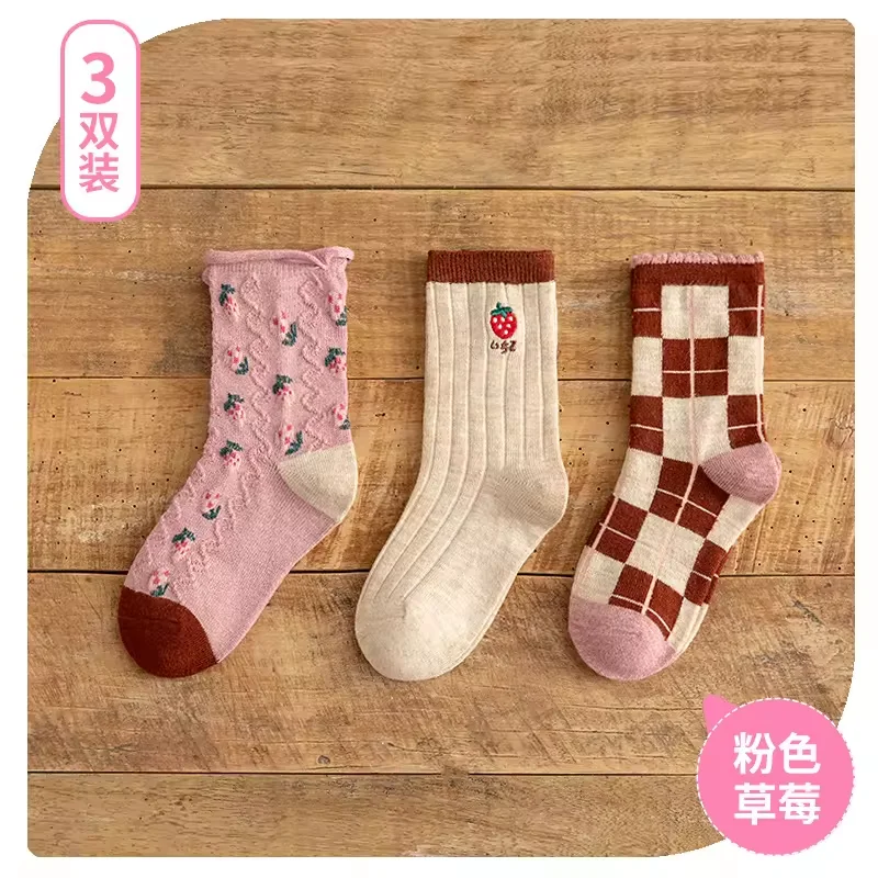 Children Wool Baby Socks 2022 Autumn Winter New Cartoon Flower Girls Tube Socks Korean Kids Socks Wholesale
