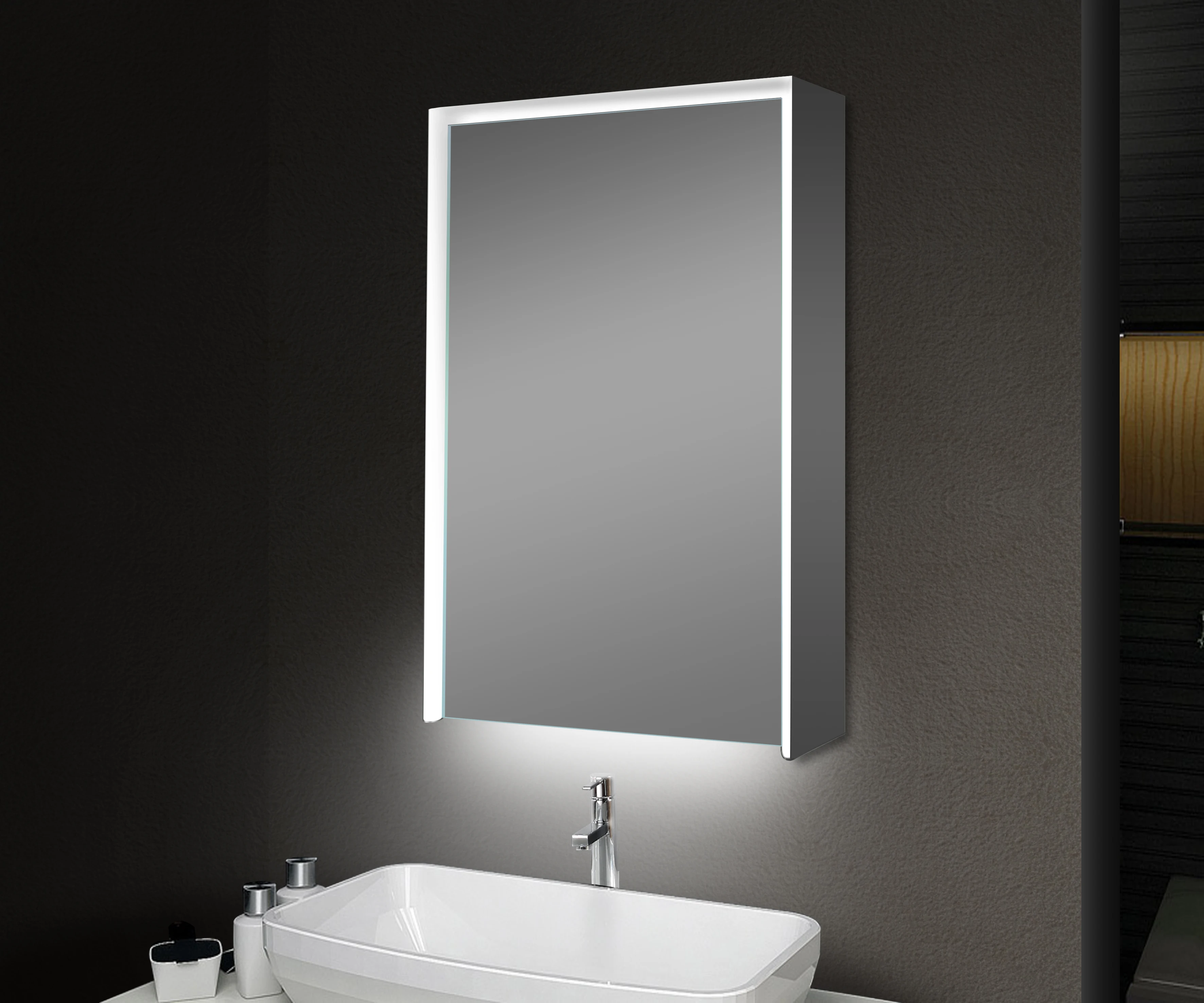 High-end Aluminum Body LED Illuminated Bathroom Mirror Medicine Cabinet with USB port