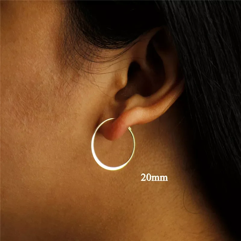 New Style 0.7mm Thick Flattened Wire Boho Hoop Earrings Genuine Gold Filled for Women Jewelry