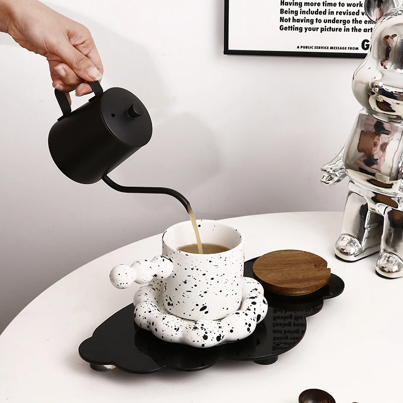 Creative Speckled Splashing Ink Ceramic Coffee Mug With Ink Spot Creative Novelty Espresso Tea Cup and Saucer Set
