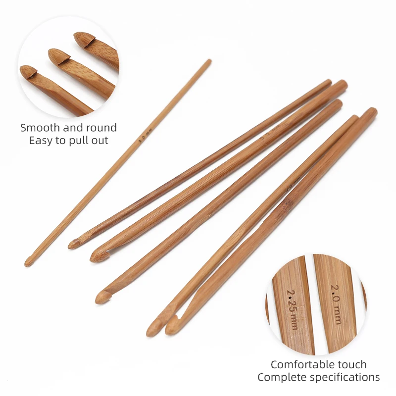JP 20 Pcs Diy Hand Knitting Needle Bamboo Crochet Needle Knitting Tools Crochet Hook Set In Pu Bag