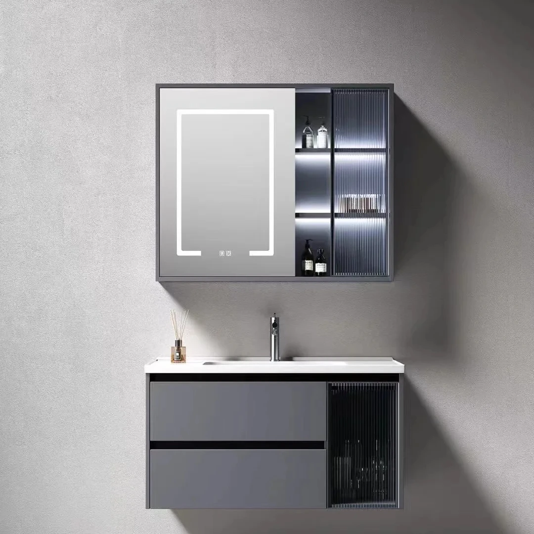 Honeycomb Aluminum Wall Mounting Bathroom Washbasin Cabinet with Touch Screen Smart Bathroom Vanity Mirror