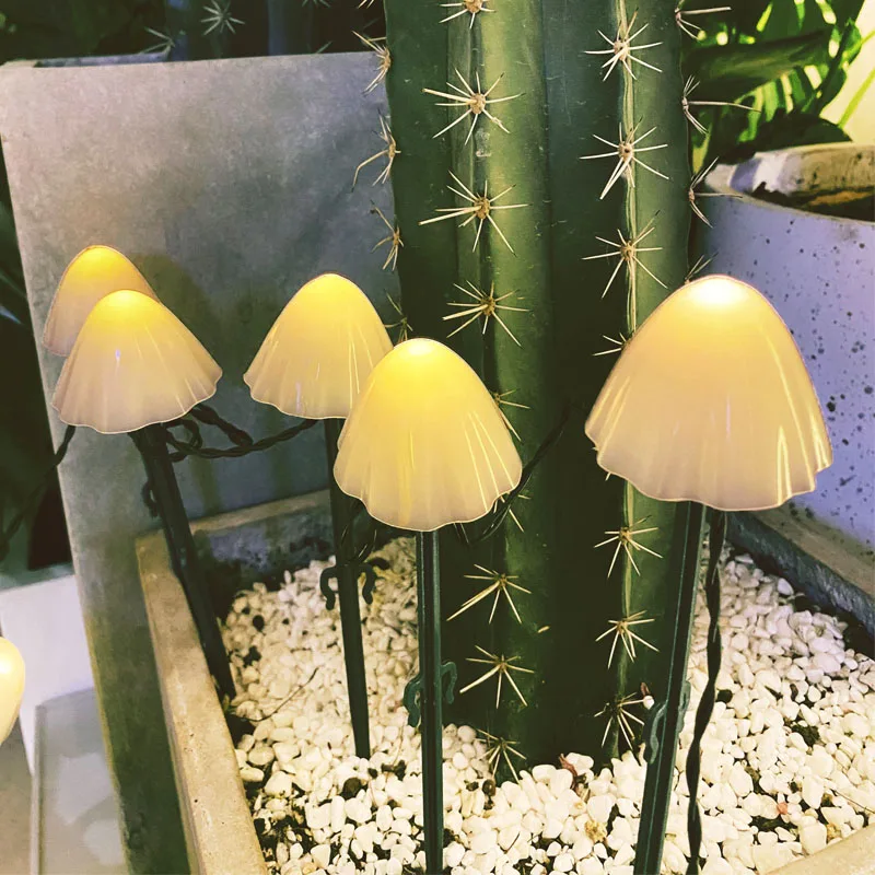  Outdoor LED Solar String Light Garden Mushroom Lamp IP65 Waterproof Fairy